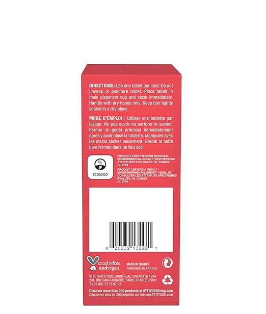 ATTITUDE Dishwasher Pods, Plant-Based & Vegan, Phosphate-Free Detergent Tablets, Naturally Derived, Unscented, 26 Count (Pack of 2)