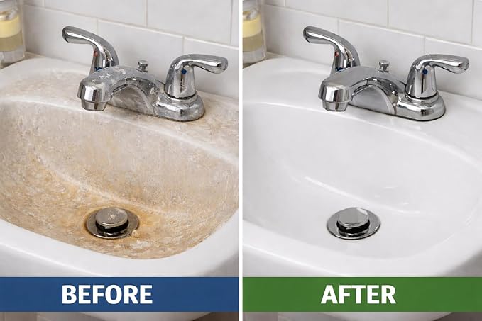 Hard Water Stain Remover 32 oz, Bathroom Cleaner, Rust Remover for Shower, Kitchen Sink, Toilet Stain Removal, Tile Grout Care, All Purpose Solution, Biodegradable Formula Bathroom Cleaning Supplies