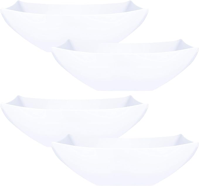 PLASTICPRO Disposable 64 ounce Square Serving Bowls, Party Snack or Salad Bowl, Large Plastic Elegant White Pack of 4
