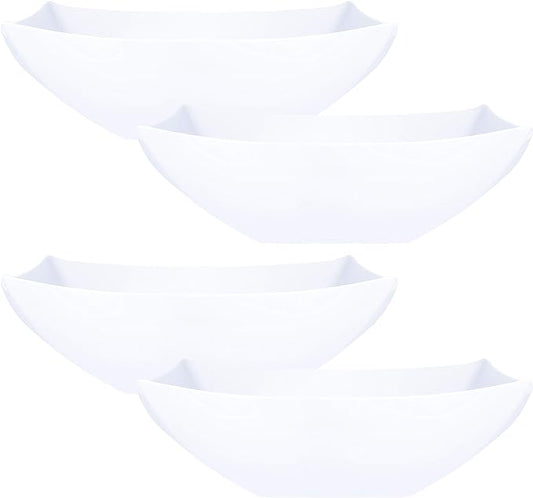 PLASTICPRO Disposable 64 ounce Square Serving Bowls, Party Snack or Salad Bowl, Large Plastic Elegant White Pack of 4