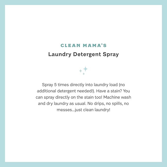 Clean Mama Laundry Detergent Spray & Pre-Treater Refill - Natural Laundry Detergent Soap for Sensitive Skin - Eco-Friendly, HE Compatible - Clean Laundry Scent - 64+ Loads of Laundry, 32 oz