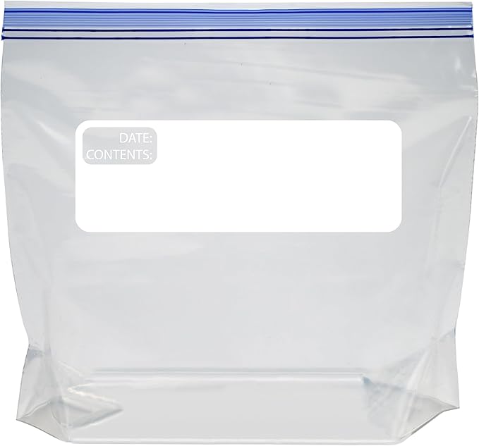 Amazon Basics Reclosable Freezer Quart Food Storage Bags with Zipper Seal, BPA Free, Stand and Fill, Airtight, 120 Count (Previously Solimo)