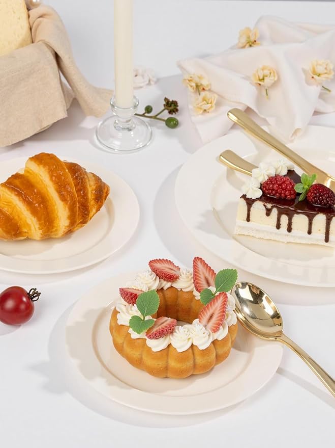 WDF 200PCS Ivory Plastic Plates - Elegant Ivory Disposable Plates for Party- Include 100 Dinner Plate 10inch and 100 Plastic Dessert Plate 7inch Perfect for Party/Baby Shower/Wedding/Birthday