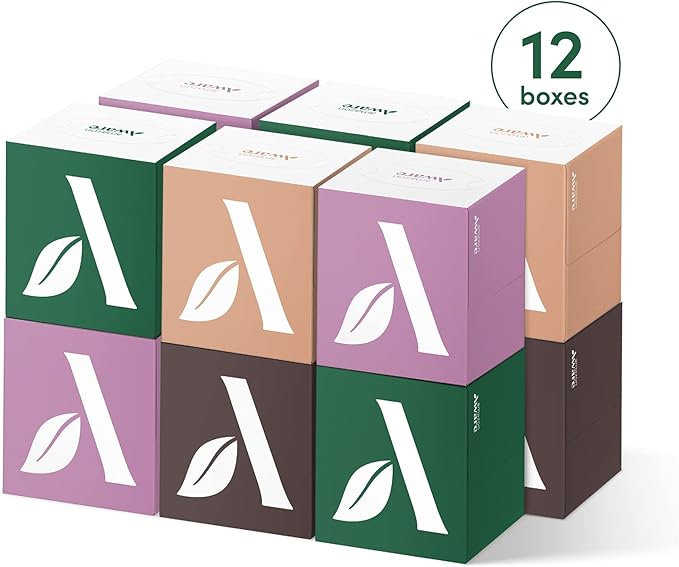 Amazon Aware 100% Bamboo Facial Tissues, 3-Ply, FSC Certified, 12 Pack, 60 Sheets Per Box, 720 Total
