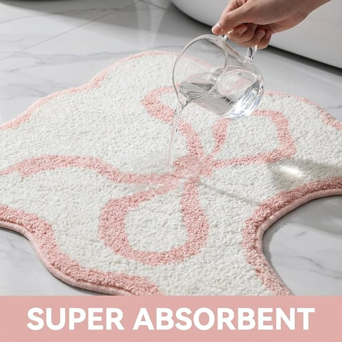 Pink Scalloped U-Shaped Toilet Mat 20x24, Cute Luxury Plush Bath Rug, Soft Absorbent Non-Slip Microfiber Floor Mat for Bathroom Decor and Toilet Base, Machine Washable