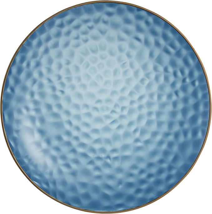 PLASTICPRO 30 Pack Hammered Plastic Plates Heavyweight Disposable Plastic Plates Elegant Clear Hammered Rim Platsic Party Dishes (Blue With Gold Rim, 7'' INCH PLATES)