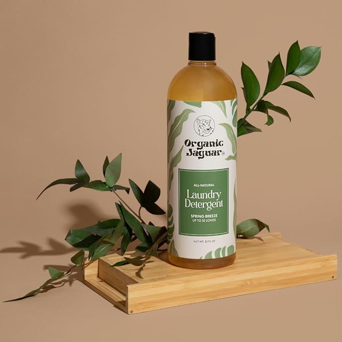 Organic Jaguar Laundry Detergent, Spring Breeze, 32oz, 100% Natural Formula with Essential Oils, Gentle & Effective Formula Without Harsh Ingredients, Paraben & Sulfate Free, Natural Scent
