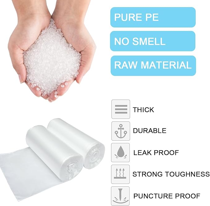 3 Gallon Small Clear Bathroom Trash Bags, Office Wastebasket Liners Garbage Bags for Restroom, Home Bins, 100 Counts