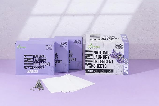 60 Loads Natural Laundry Detergent Sheets - All Natural Biodegradable And Dissolvable Washing Machine Dry Soap Laundry Detergent Strips, Mess Free, Eco Friendly, 30 Sheet Pack (Calm Lavender)