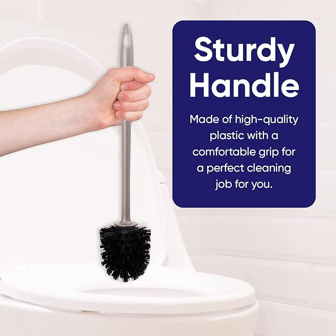 Superio Plastic Toilet Brush with Taupe Bristles, Includes Holder for Easy Bathroom Cleaning