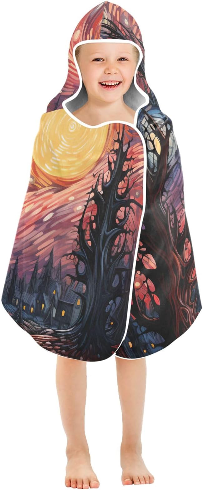 Hooded Towel for Kids Starry Night of The Forest Beach Wrap Bath Towels 50x23.5in