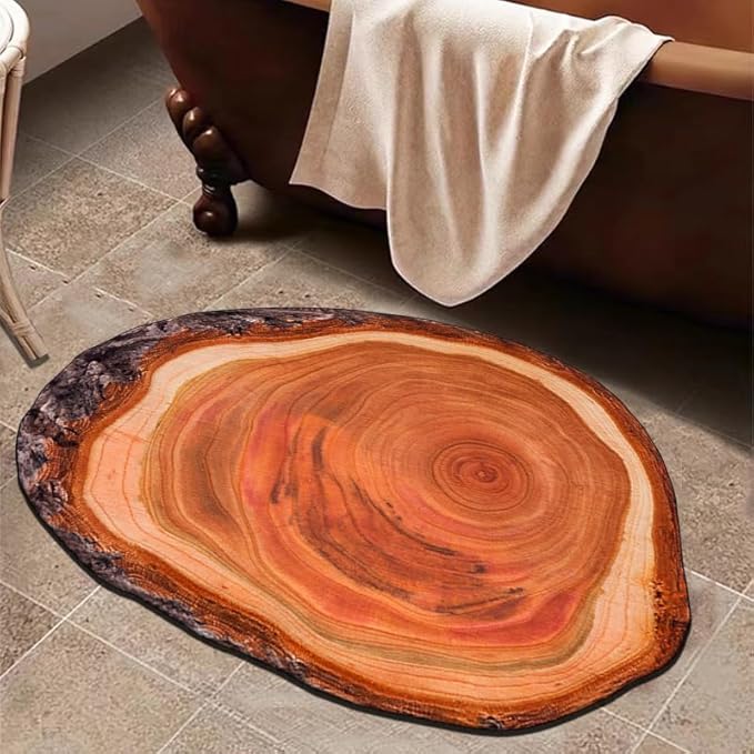 Wood Grain Brown Bath Mat Cute Annual Ring Bathroom Rugs Funny Non Slip Bathtub Decor Mats Super Absorbent Floor Carpet Machine Washable Quick Dry for Tub, Shower, Bedroom, Kitchen, 23.6"x35.4"