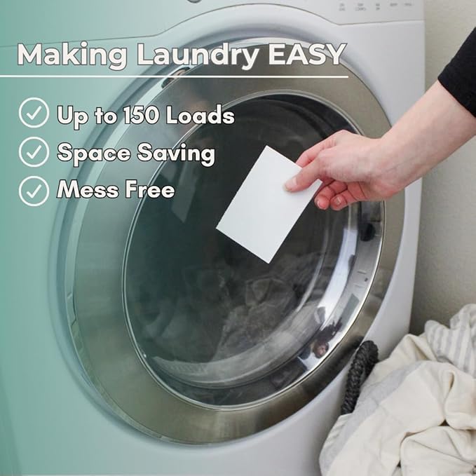 ME Mother Earth Laundry Detergent Sheets Essential for Travel, No Mess, Space Saving, Convenient, Concentrated, Liquidless, Hypoallergenic, Plastic-Free, Eco-Friendly (Fresh Linen 150 Loads)