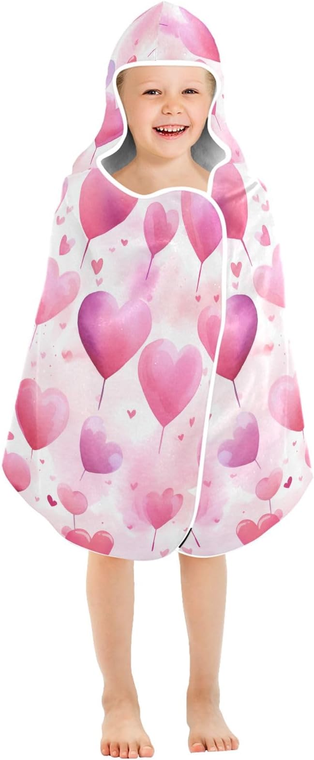 Hooded Towel for Kids Heart Shape Balloon Beach Wrap Bath Towels 50x23.5in