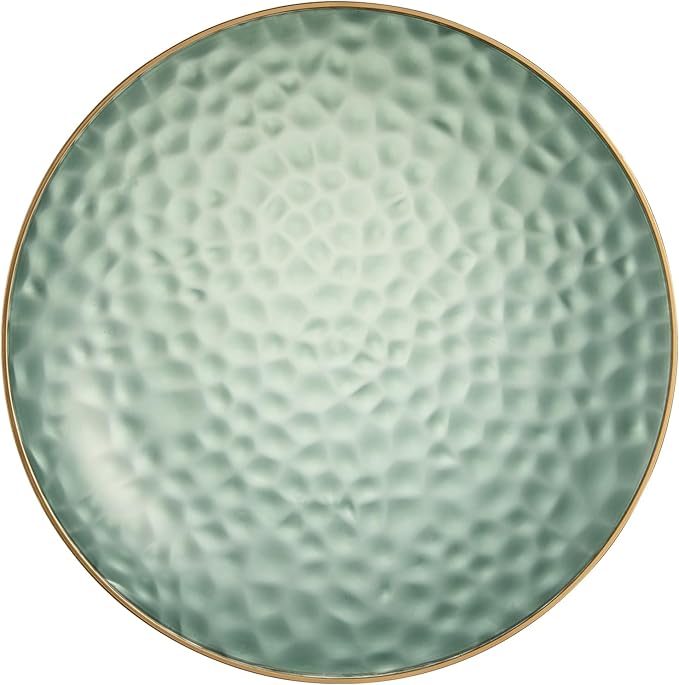 PLASTICPRO 30 Pack Hammered Plastic Plates Heavyweight Disposable Plastic Plates Elegant Clear Hammered Rim Platsic Party Dishes (Hamered Green With Gold Rim, 7'' INCH PLATES)