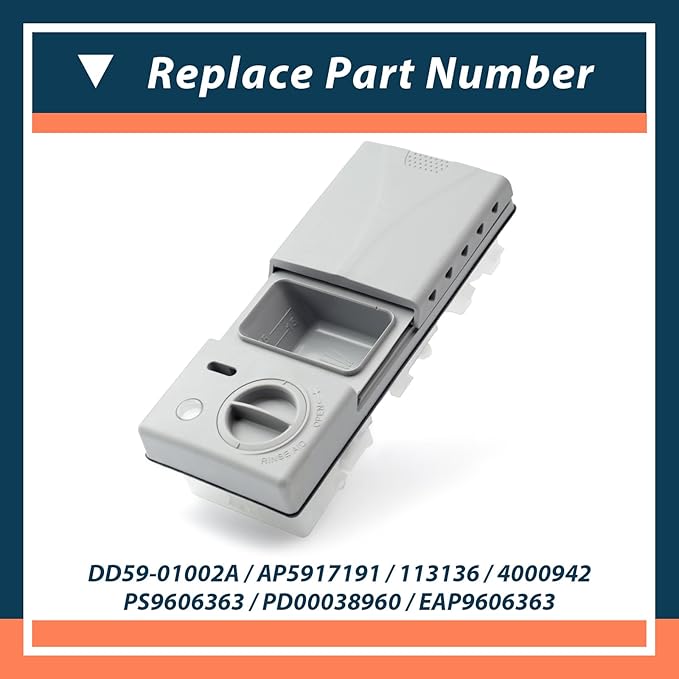 DD59-01002A Dishwasher Detergent Rinse Aid Dispenser Assembly with Cover Compatible with Samsung Parts Replace AP5917191 113136 4000942 PS9606363 PD00038960 EAP9606363