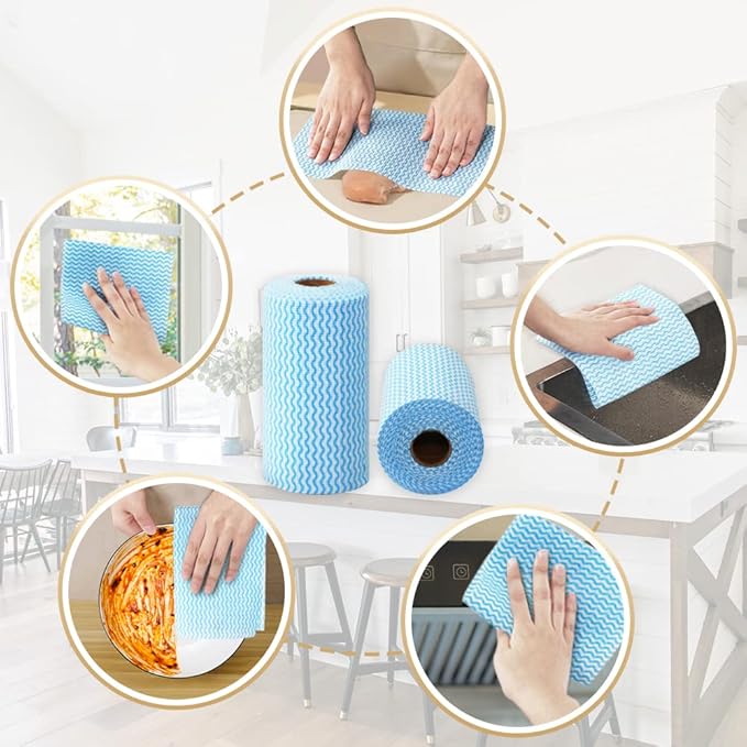 2 Pack Upgraded Reusable Cleaning Cloths Extra Thick Durable Disposable Cleaning Towels Kitchen Dish Paper Multi Purpose Household Towels Thickened Non Woven Wipes, 7.9"X11.8", Blue