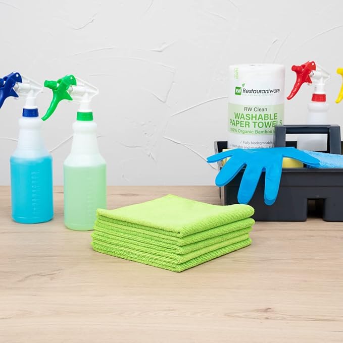 Restaurantware Clean Tek Professional 16 x 16 Inch Cleaning Cloths 100 Lint Free Microfiber Towels - Highly Absorbent Non Abrasive Green Microfiber Cleaning Rags Reusable For All Purpose Use