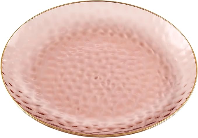 PLASTICPRO 30 Pack Hammered Plastic Plates Heavyweight Disposable Plastic Plates Elegant Rose Hammered with Gold Rim Platsic Party Dishes (Rose With Gold Rim, 10'' INCH PLATES)