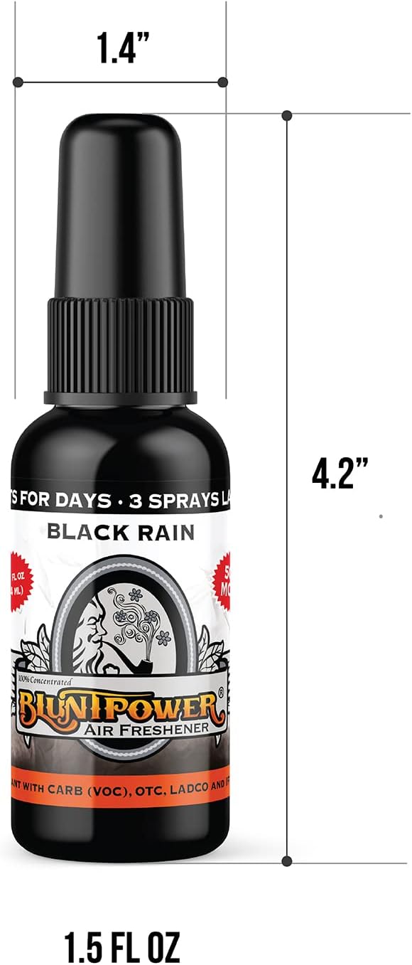 BluntPower (Black Rain, 5 Pack) Concentrated Air Freshener - Premium Oil Based Air Freshener Spray For Home and Car - Long-Lasting Bathroom Spray, Car Freshener, & Odor Eliminator Spray