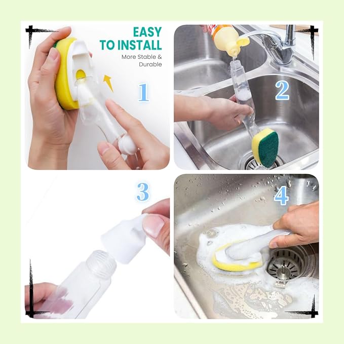 3 PCS Dish Wand with 6Pack Replacement Dish Wand Sponges,Dish Brush Pads Kitchen Cleaning Sets for Kitchen