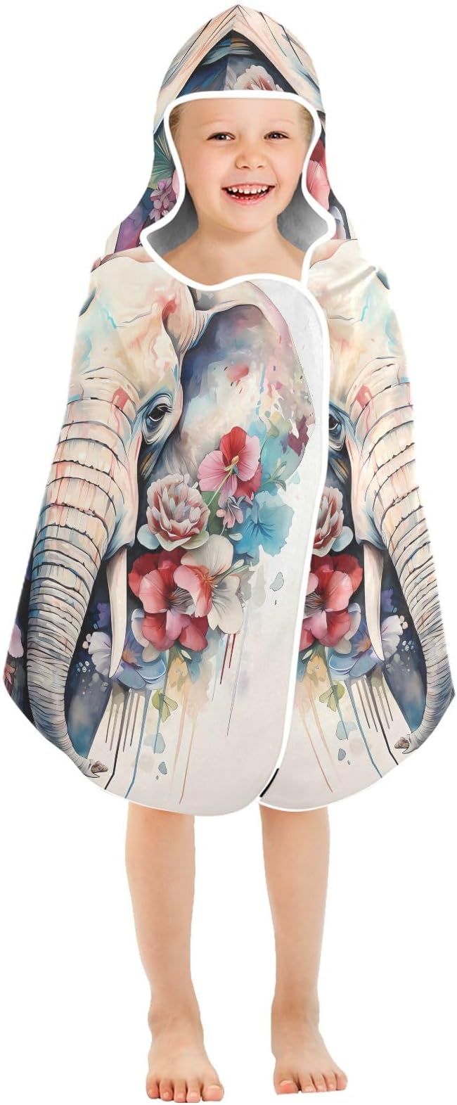 Hooded Towel for Kids Colorful Elephant with Flowers Beach Wrap Bath Towels 50x23.5in