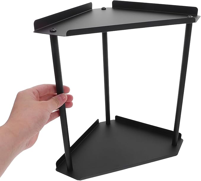 Happyyami Bathroom Counter Shelf and Sink Organizer 2-Tier Black Metal Corner Vanity Rack for Makeup and Skincare Storage Bathroom Countertop Organizer for Home Use