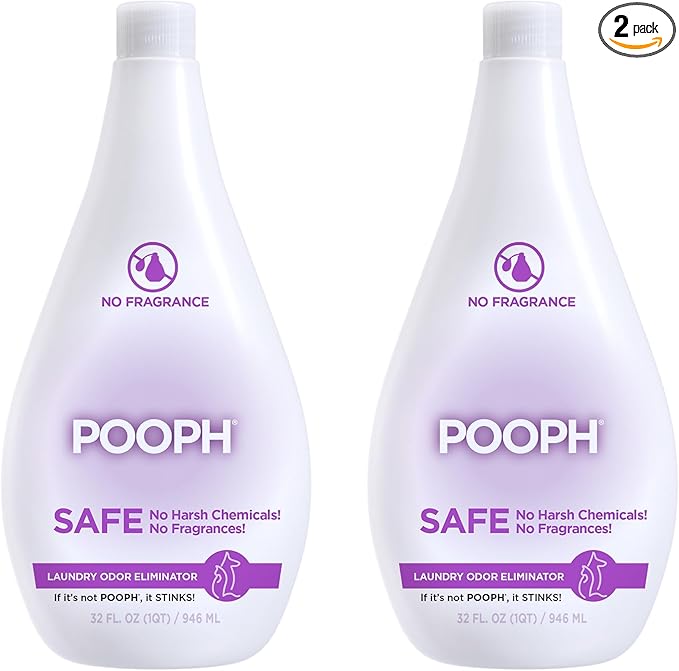 POOPH Laundry Odor Eliminator 2-Pack (2 x 32 oz, 32 Loads Total) — Pet Urine & Stink Remover for Clothes, Activewear, Towels & Bedding — Unscented Laundry Additive, Safe for People & Pets