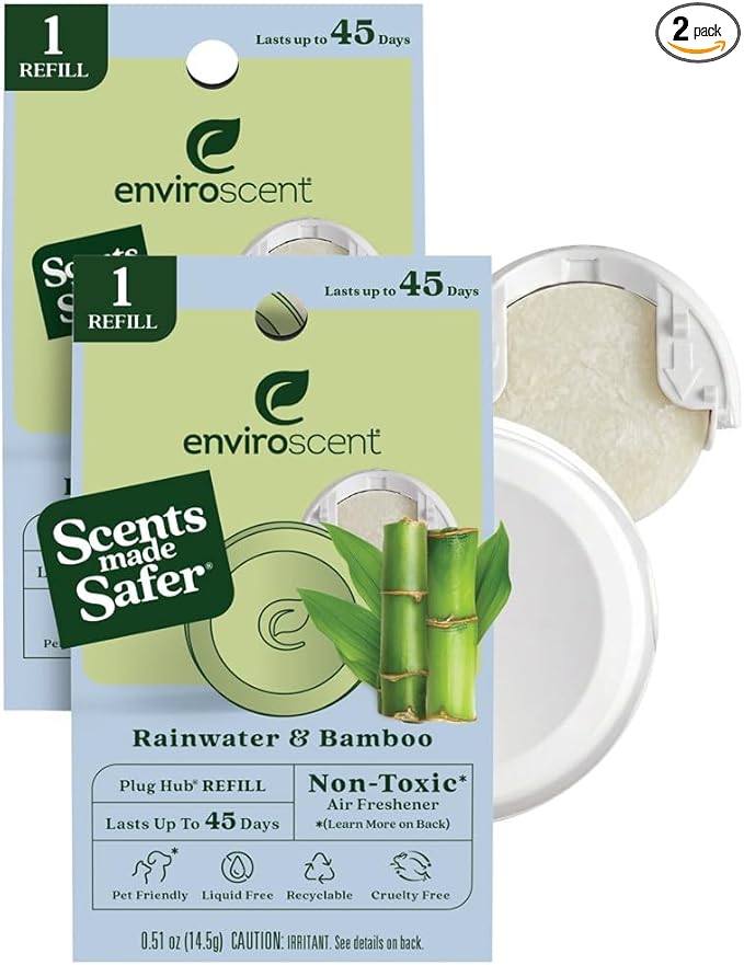 Enviroscent Non-Toxic Air Freshener Paper Refills - Compatible with Enviroscent Plug Hub® Warmer Kit - Home Fragrance Lasts Up to 90 Days - Rainwater & Bamboo Scent (Pack of 2)
