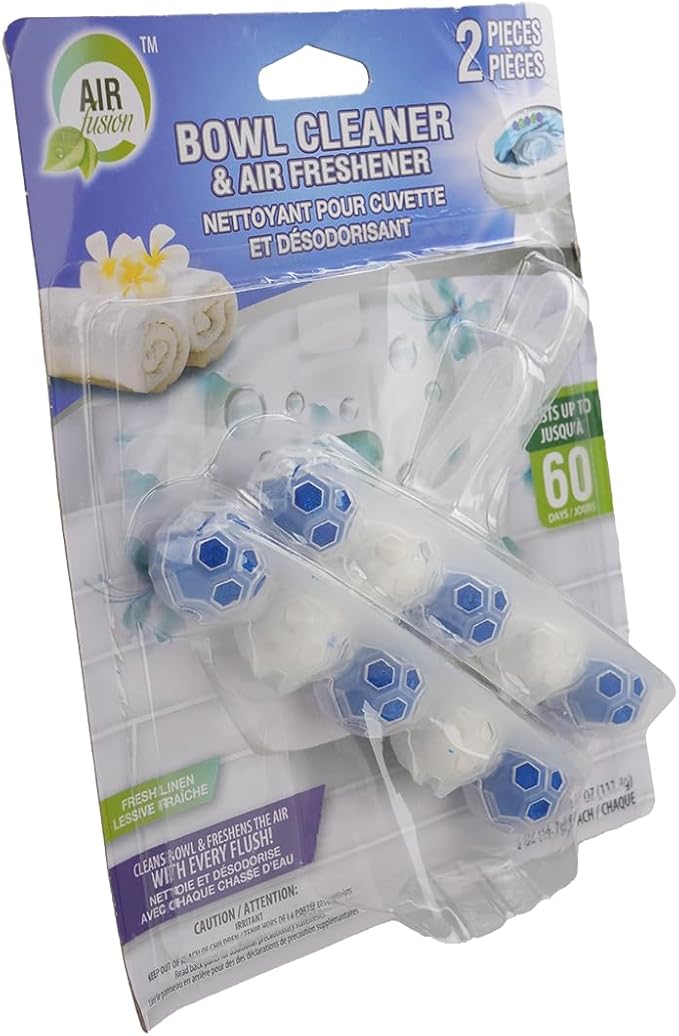 5-in-1 Rim Hanger Toilet Bowl Cleaner Fresh Linen Mint Scent 2 Counts, Long Lasting Toilet Deodorizer and Cleaner for Continuous Freshness and Stain Removal