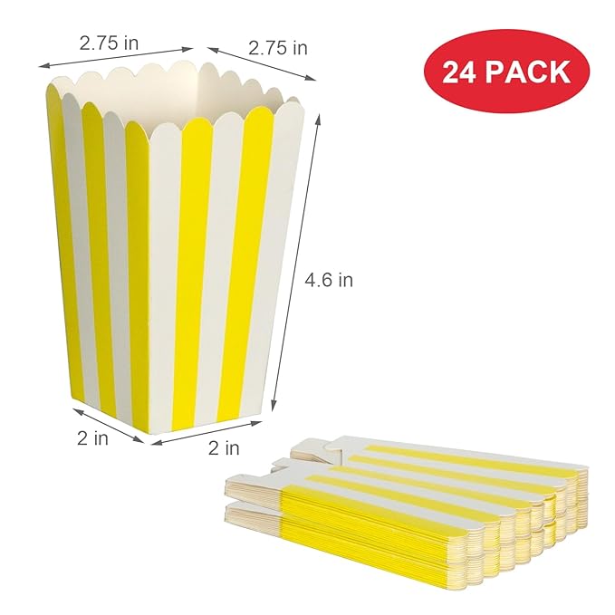 XIEHE 24 Pack Striped Popcorn Boxes - Carnival Parties Mini Paper Popcorn and Candy Containers, Party Supplies for Movie Nights (Green)