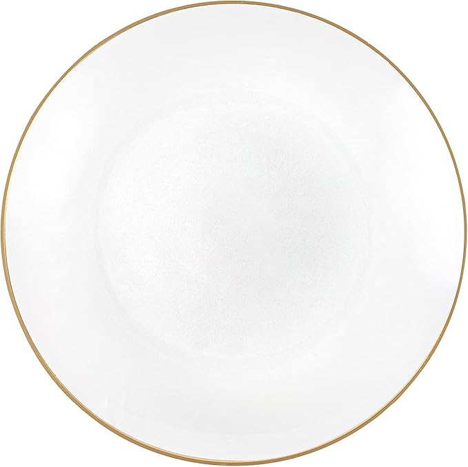 PLASTICPRO 30 Pack Hammered Plastic Plates Heavyweight Disposable Plastic Plates Elegant Transparent White Hammered Gold Rim Platsic Party Dishes (Transparent White With Gold Rim, 7'' INCH PLATES)