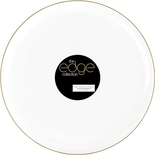 [30 Pack 10.7''] White Plastic Party Plates With Gold Rim Edge Collection Premium heavyweight Elegant Disposable Tableware Dishes