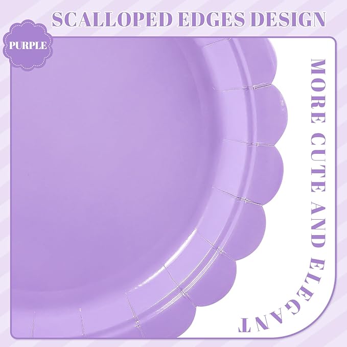 NatNarr 30 Pcs Lavender Plates 9 Inch Disposable Scalloped Plates Light Purple Birthday Plate Cute Dessert Party Plate for Wedding, Bridal Shower, Girls Birthday