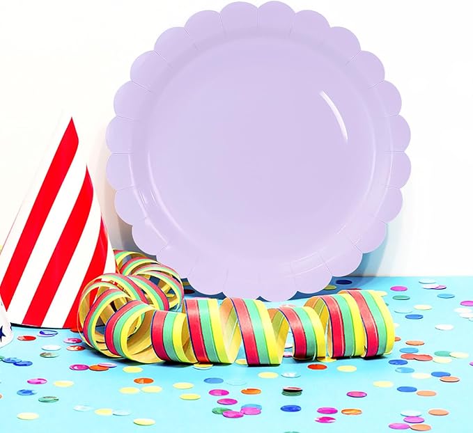 HEIPINIUYE 25 Pieces Light Purple Paper Plates 9 Inch Lavender Scalloped Plates Disposable Dinner Plate for Wedding Baby Shower Birthday Party Dessert Plate