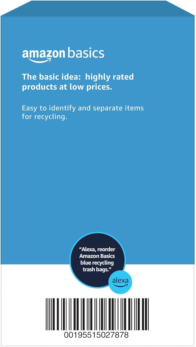 Amazon Basics Blue Recycling Drawstring Trash Bags, Tall Kitchen, Unscented, 13 Gallon, 60 Count