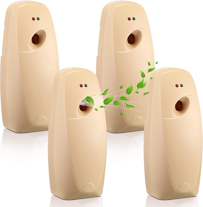 Maxcheck 4 Pcs Automatic Air Freshener Spray Dispenser Wall Mounted Automatic Spray Dispenser Air Freshener for Bathroom Battery Operated Free Standing for Commercial Place and Room(Light Khaki)