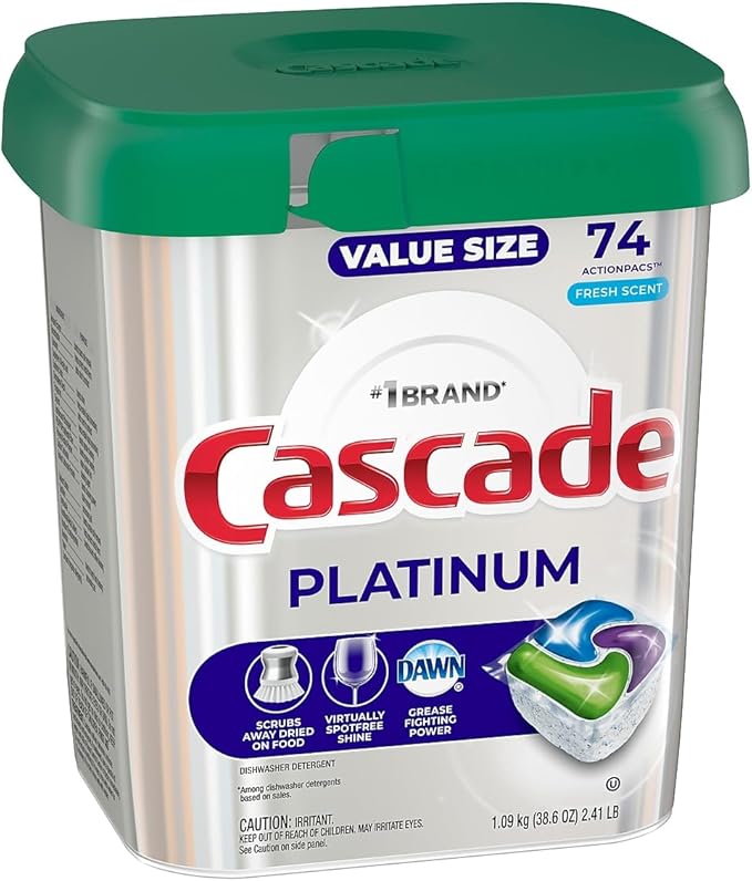 Cascade Platinum Dishwasher Pods, Fresh Scent, 74 Actionpacs, 3.17 Pound (Pack of 1)