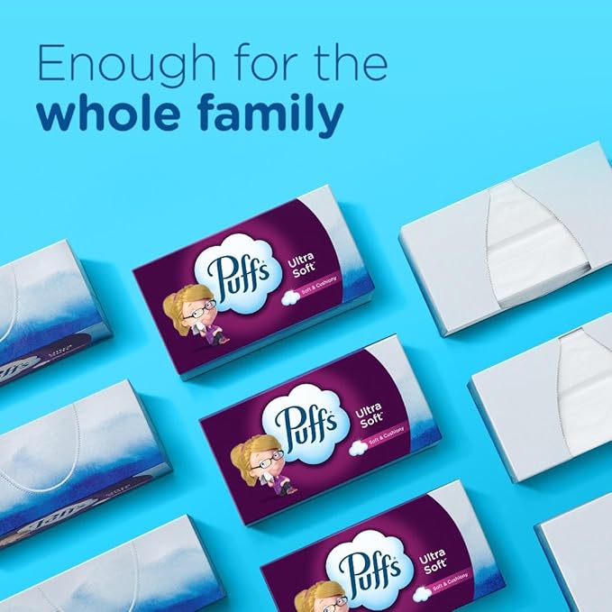 Puffs Ultra Soft Non-Lotion Facial Tissues, 1 Family Box, 124 Tissues Per Box