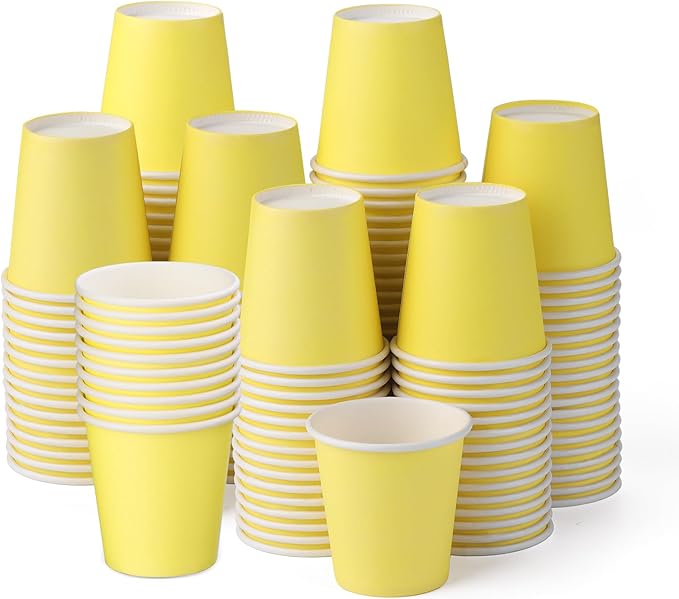 100 Pack 3oz Yellow Paper Cups,Mouthwash Cups, Disposable Bathroom Cups,Small Paper Cups 3oz Ideal for Bathroom, Supermarket, Birthday Party, Picnic and BBQ