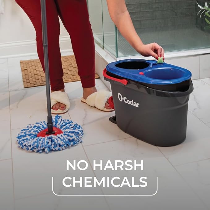 O-Cedar EasyWring RinseClean Microfiber Spin Mop & Bucket Floor Cleaning System, Grey and O-Cedar PACS Hard Floor Cleaner, Crisp Citrus Scent 10 Count (1-Pack)