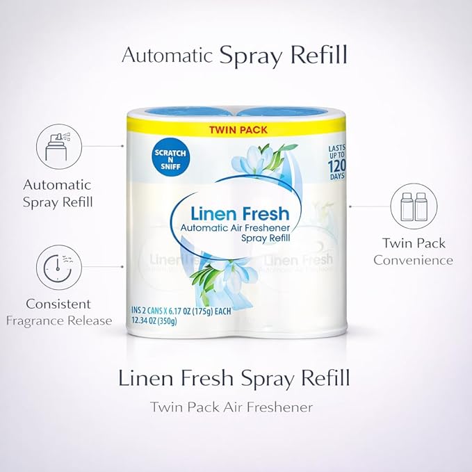 Automatic Air Freshener Spray Refill, Linen Scent, 2 Pack Fragrance Refill for Automatic Dispenser Units, Room Air Spray for Home Bathroom Office