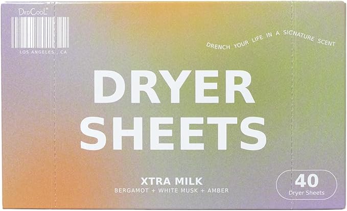 DedCool Dryer Sheets in Xtra Milk | 40 Count | Non-Toxic, Vegan Fabric Softener Sheets | Bergamot, Vanilla & Amber Scent | Softens & Freshens