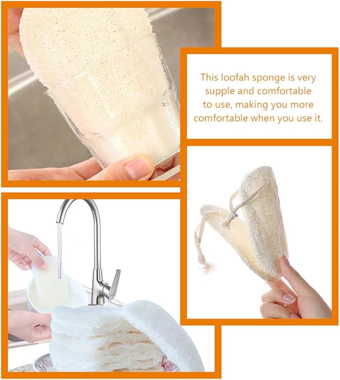 Natural Loofah Dishwashing Sponge 3pcs Set with Hanging Rope, Multipurpose Kitchen Cleaning Scouring Pads for Non-Scratch Dish and Pot Scrubbing, Eco-Friendly Household Supplies