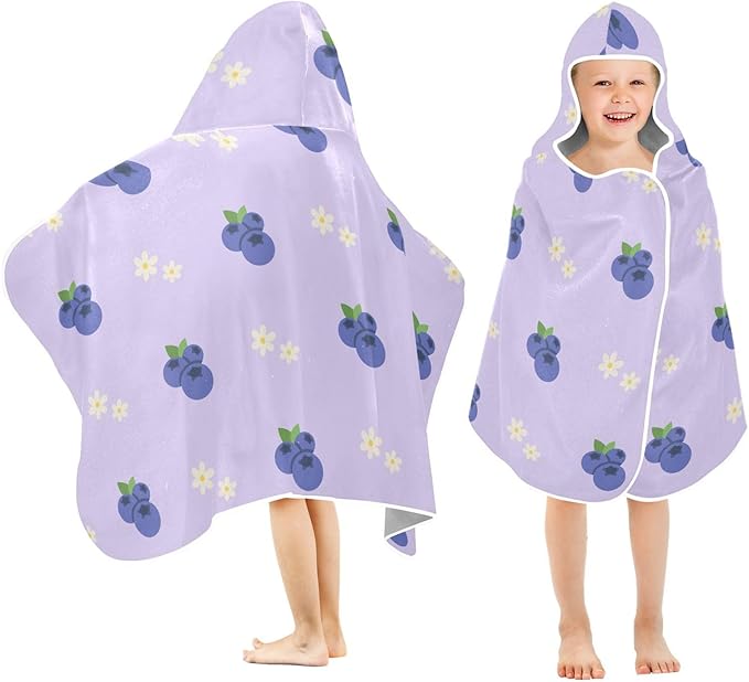 susiyo Kids Hooded Bath Towel Blueberry Beach Towel for Kids 23.5 x 50 Inch Microfiber Soft Absorbent Quick Dry Bath Swim Pool Towel Wrap Poncho Bathrobe with Hood for Kids Toddler