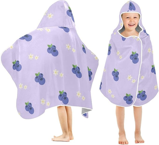 susiyo Kids Hooded Bath Towel Blueberry Beach Towel for Kids 23.5 x 50 Inch Microfiber Soft Absorbent Quick Dry Bath Swim Pool Towel Wrap Poncho Bathrobe with Hood for Kids Toddler