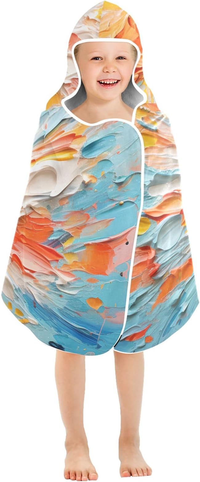 Hooded Towel for Kids Colorful Abstract Artwork Beach Wrap Bath Towels 50x23.5in