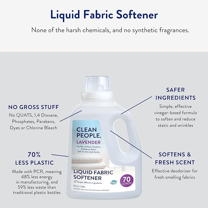 Clean People All Natural Liquid Fabric Softener - Plant-Based, Eco Friendly - Naturally Softens & Removes Static Cling - Vegan - Lavender Scented Laundry Softener - 100 fl oz - 140 loads