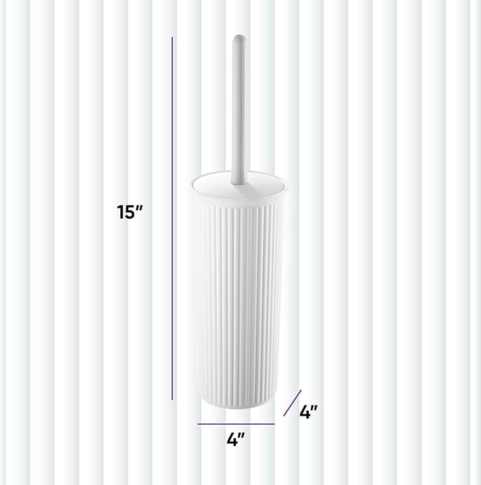 Decorative Plastic Toilet Bowl Brush and Holder Set, White (2 Pack) Cleaner Scrubber for Bathroom - Ribbed Design