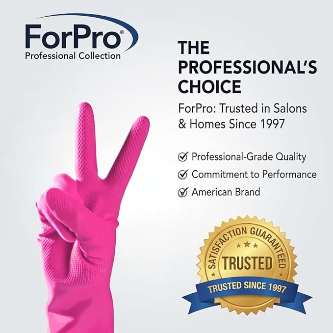 ForPro Natural Rubber Gloves, 6 Pairs Reusable Multi-Purpose Household Cleaning Gloves with Soft Inner Lining, Waterproof & Chemical-Resistant, Cotton Candy, Small